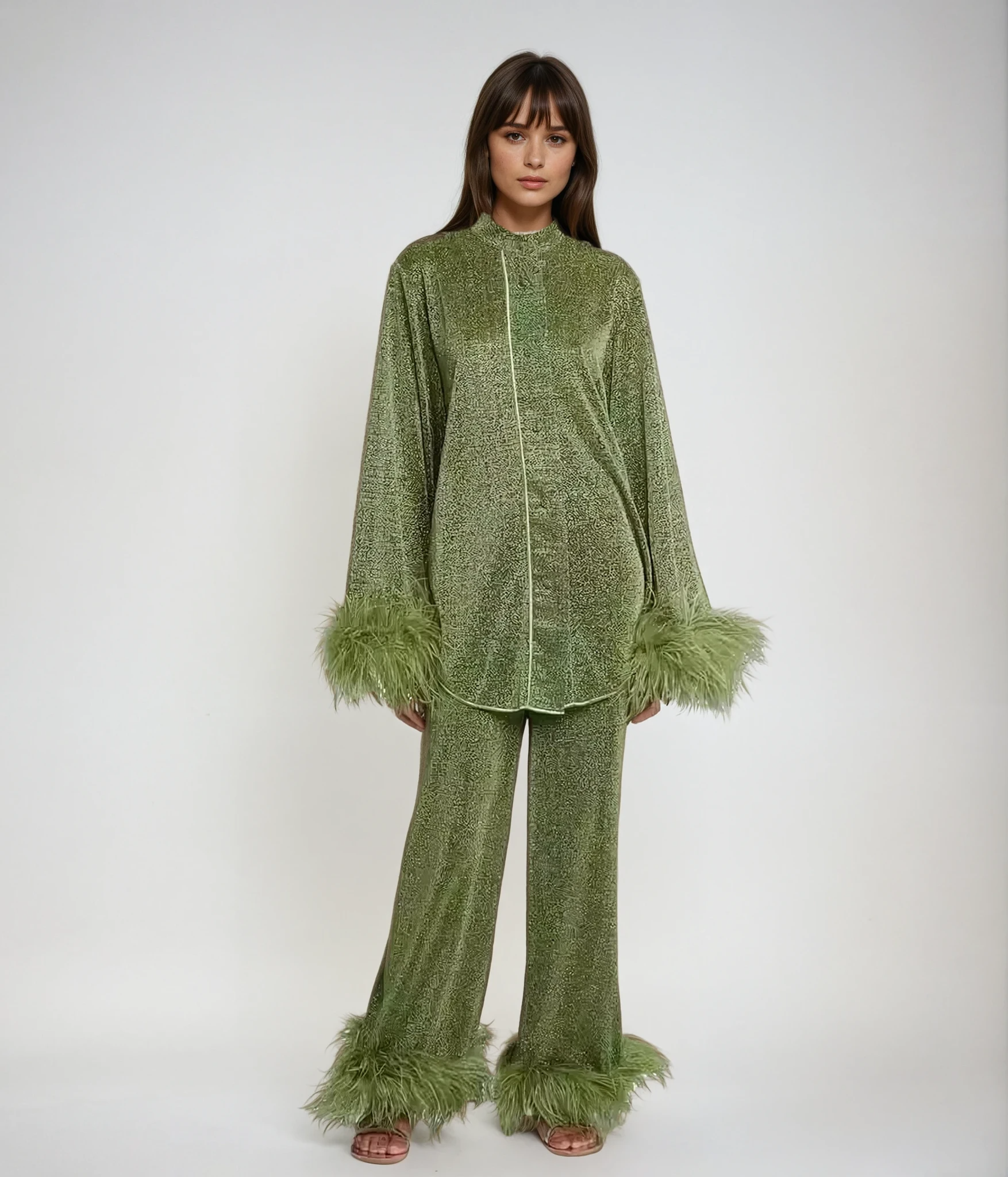 Lya - Dviejų dalių komplektas su plunksnų apykakle